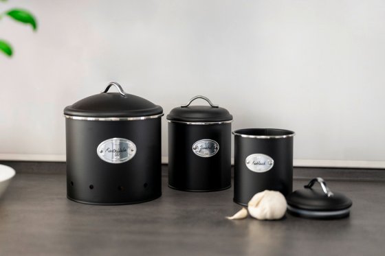 Aufbewahrungsdose Mod. Nero Set, 3-teilig, Vorratsdosen aus lackiertem Metall, Schwarz