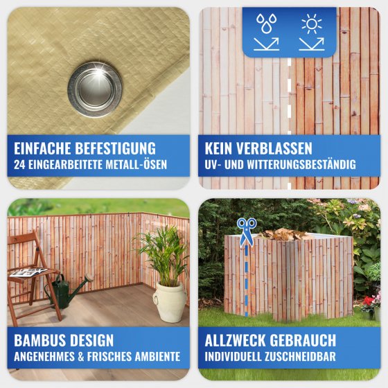 Balkon-Sichtschutz BAMBUS, witterungsbeständig 