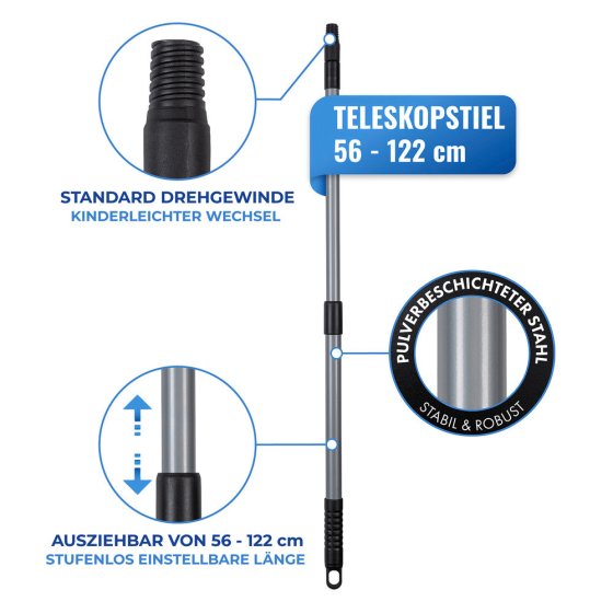 Rollsammler mit Teleskopstiel, schwarz/silber, Edelstahl, 34x83-148x18.5 cm, flexible Edelstahl-Speichen für Obst 