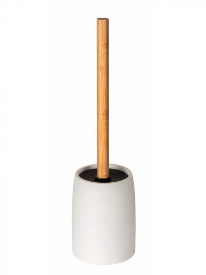 WC-Garnitur Mod. Altavalle, weiß, polyresin, bambus, 38.5x10.5 cm, schwarzer Bürstenkopf, freistehend 