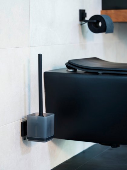 WC-Set Mod. Vacuum-Loc® Quadro, schwarz, Edelstahl/Kunststoff, 9,5x37x12,5 cm, ohne bohren montierbar 