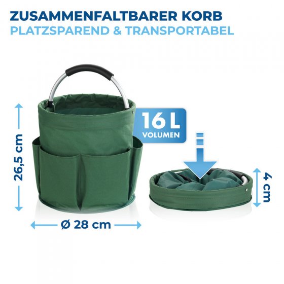 Universal Garten Caddy 16 l, Grün, 2er Set, mit 6 Außentaschen für Gartenwerkzeug 