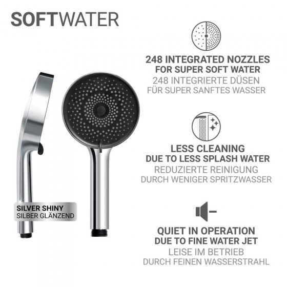 Duschkopf Mod. Softwater Ø12 cm, chrom/schwarz, Kunststoff, mit 3 Strahlarten 