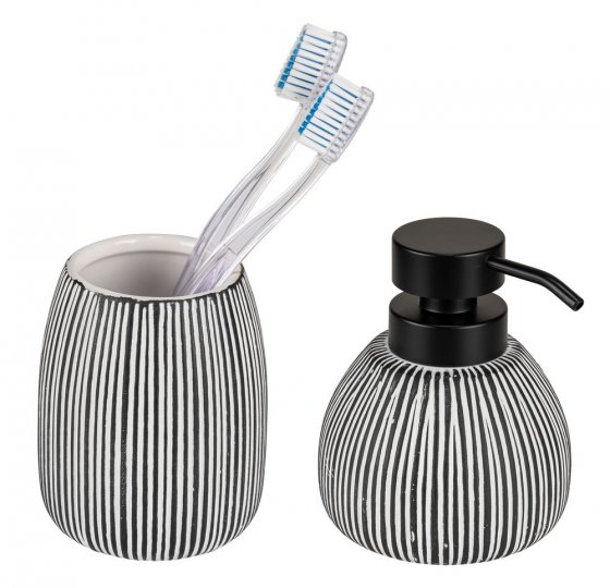 Seifenspender Set Mod. Pascoli, schwarz/weiß, Keramik, 0.5L, streifenmuster, modernes design 