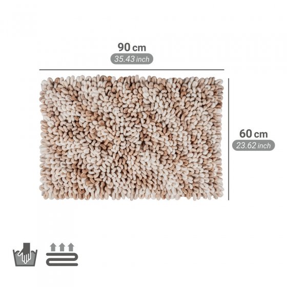 Badteppich Mod. Lerici, weiss-beige, Polyester/Baumwolle, 60x90 cm, rutschhemmend beschichtet, schnelltrocknend 