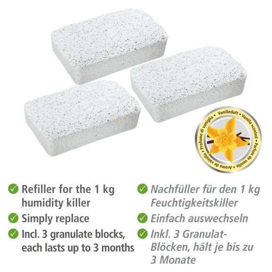 Nachfüllpack für Luftentfeuchter Vanille, 3 x 1 kg, für Raumentfeuchter 