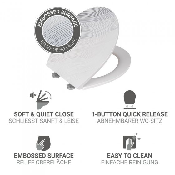 WC-Sitz Mod. Menin, mehrfarbig, Duroplast, Edelstahl, 38x44,5 cm, easy-close Absenkautomatik 