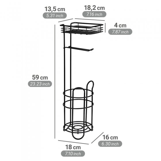 Toilettenpapierhalter mit Ersatzrollenhalter, Schwarz, mit Ablage 