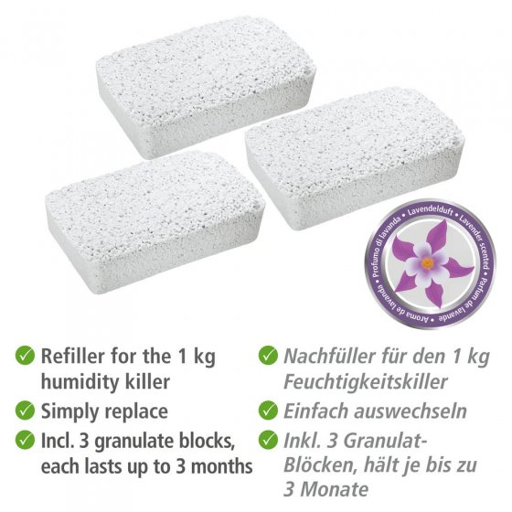 Nachfüllpack für Luftentfeuchter Lavendel, 3 x 1 kg, für Raumentfeuchter 