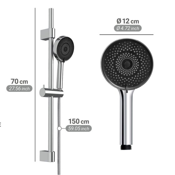 Brauseset Mod. Softwater, 70 cm, chrom, Edelstahl, mikrotropfen-technologie für sanftes duschen 