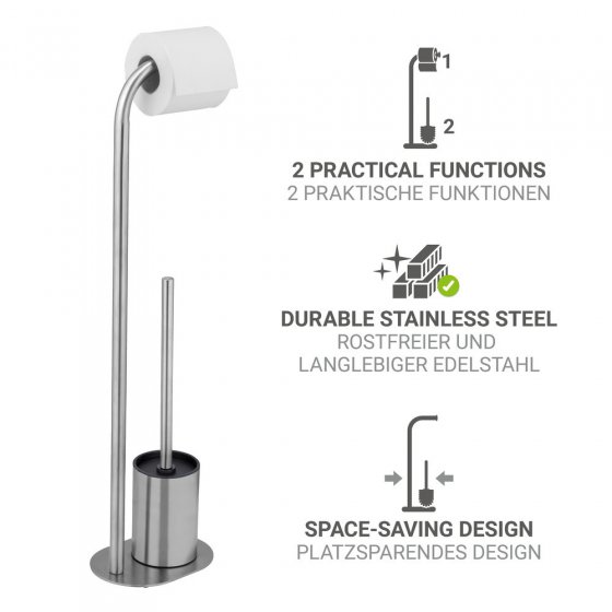 Stand WC-Garnitur Mod. Levante, satiniert, edelstahl, 23x63x17 cm, rostfrei, mit Toilettenpapierhalter 