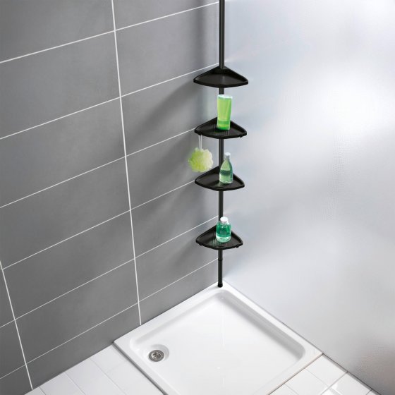 Duschecke Mod. Compact, schwarz, Aluminium, 26x78-275x19,5 cm, 4 Ablagen, 8 Haken, teleskopisch 