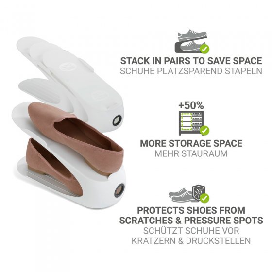 Schuhhalter Weiß 8er Set, platzsparend übereinander stapelbar 