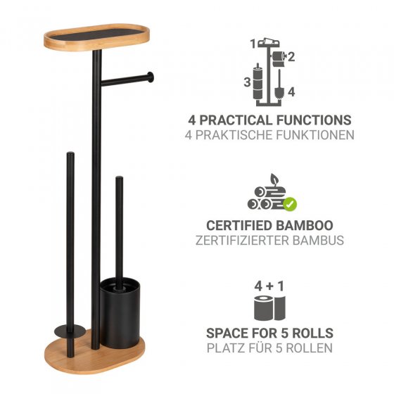 Stand WC-Garnitur Mod. Pomarolo, bambus, stahl, natur/schwarz, 25x70,5x17 cm, mit großer Ablagefläche 
