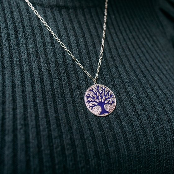 Anhänger mit Kette 925 Silber Lebensbaum Emaille blau 