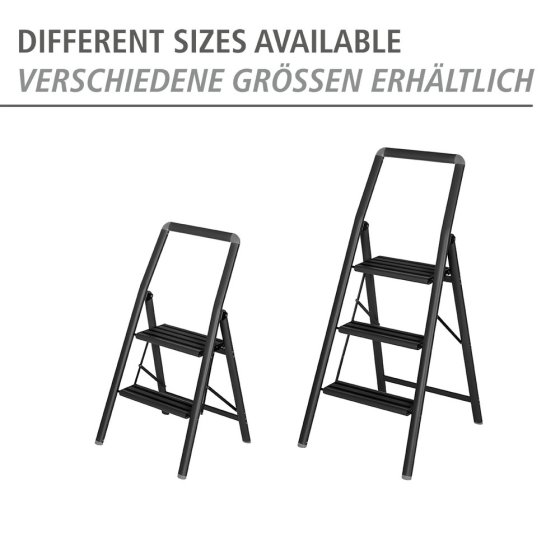 Alu-Klapptrittleiter Compact 2-stufig Schwarz, leichte & rutschfeste Haushaltsleiter, Sicherheits-Stehleiter 