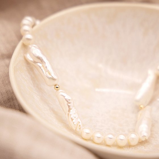 Halskette Gold 585 Perle weiß 6-7mm 