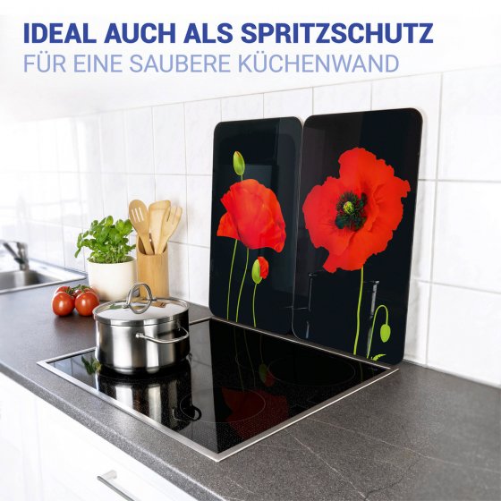 Herdabdeckplatte Universal Mod. Mohn, 2er Set, für alle Herdarten geeignet 
