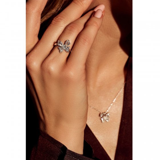 Ring 925 Sterling Silber rhodiniert Glänzend  Zirkonia weiß 