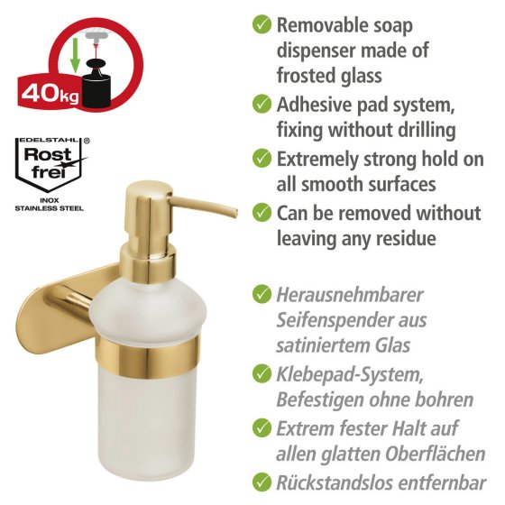 Turbo-Loc® Seifenspender Mod. Orea Gold Matt, Befestigen ohne bohren 