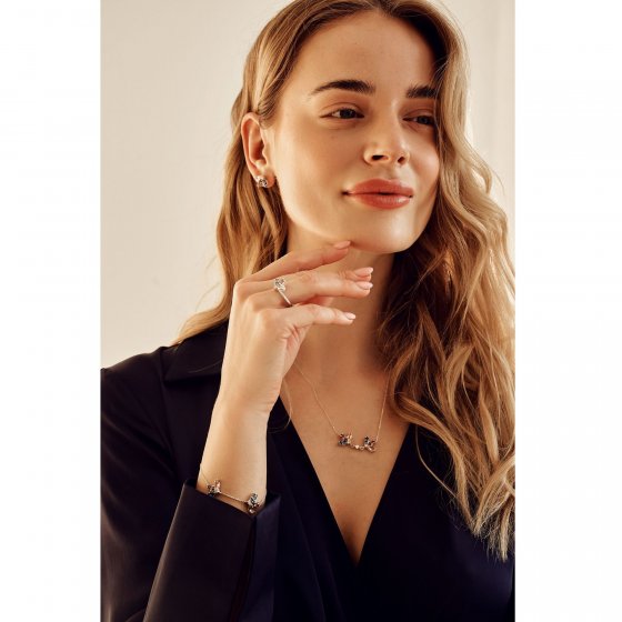 Kette 925 Sterling Silber rhodiniert Glänzend Blume Zirkonia bunt 