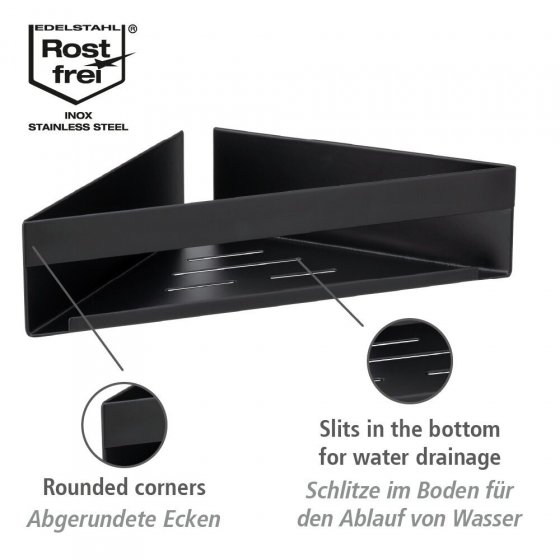 Turbo-Loc® Eckablage Mod. Genova Black, Befestigen ohne Bohren mit Spezial-Klebepad 
