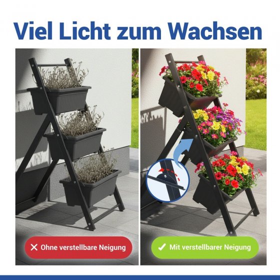 Vertikales Hochbeet, 3 Etagen, wetterbeständiger Kunststoff 