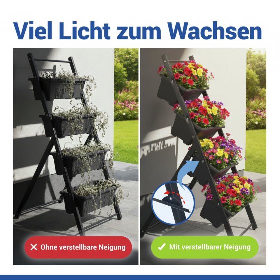 Vertikales Hochbeet, 4 Etagen, wetterbeständiger Kunststoff 