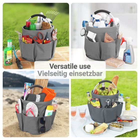Universal Reinigungs Caddy 16 l, Anthrazit, 2er Set, mit 6 Außentaschen für Schwämme und Tücher 