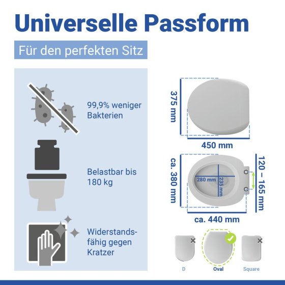 WC Sitz Mod. Vigone Weiß, Toilettensitz aus antibakteriellem Duroplast 