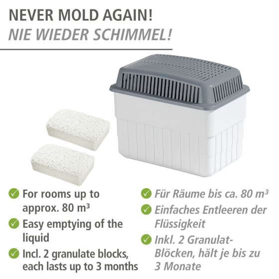 Feuchtigkeitskiller 2 x 1kg, Raumentfeuchter mit 1 x Nachfüller 