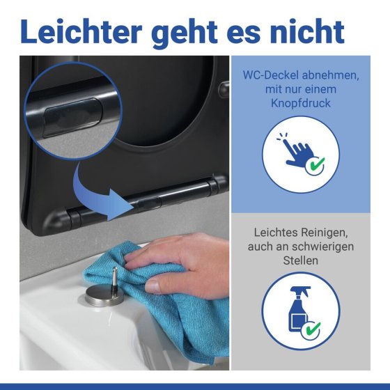 WC Sitz Mod. Galati Schwarz matt, Toilettendeckel in D-Form mit Absenkautomatik 