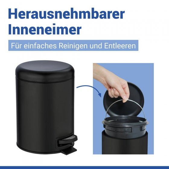 Kosmetik Treteimer Mod. Leman Schwarz 5L, mit herausnehmbarem Einsatz 