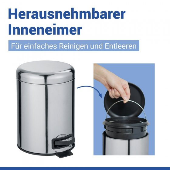 Kosmetik Treteimer Mod. Leman Edelstahl Glänzend 5L, mit herausnehmbarem Einsatz 