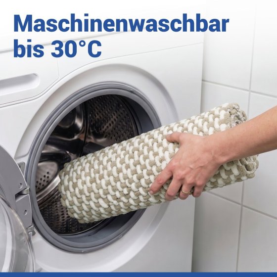 Badteppich Mod. Covelo Weiß-Beige, 50 x 80 cm, rutschfest und waschbar bis 30 °C 