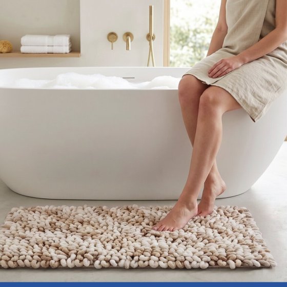Badteppich Mod. Lerici Weiß-Beige, 60 x 90 cm, rutschfest und schnelltrocknend 