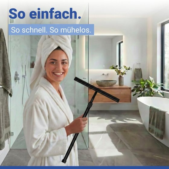 Teleskop Badezimmerwischer Schwarz, mit Doppel-Gummilippe 