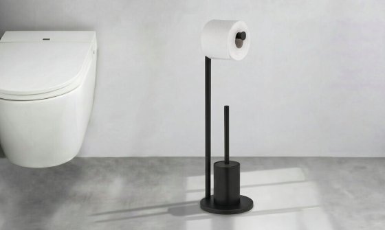 Stand WC-Garnitur Mod. Ferla, Schwarz, mit WC-Papierrollenhalter und WC-Bürste 