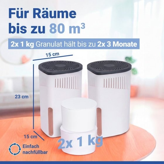 Raumentfeuchter Mod. Drop Weiß 1000 g 2er Set, für Räume bis ca. 80 m³ 