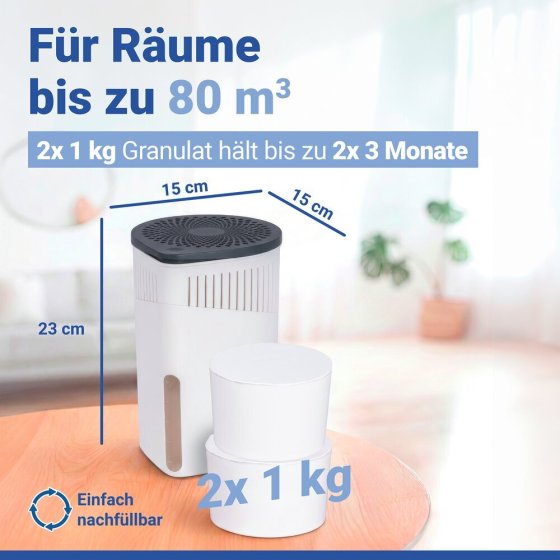 Raumentfeuchter Mod. Drop Weiß 2 x 1000 g, für Räume bis ca. 80 m³ 