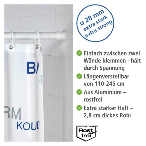 Teleskop Duschstange extra stark Weiß 110 - 245 cm, extra stabil mit Ø 2,8 cm 