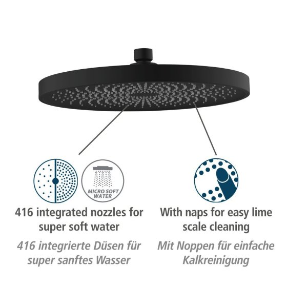 Duschkopf Mod. Softwater Schwarz matt, Ø 26 cm 