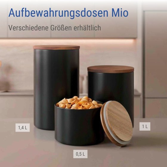 Vorratsdose Mod. Mio Schwarz 1,4 L, Vorratsbehälter aus Borosilikatglas mit Deckel 