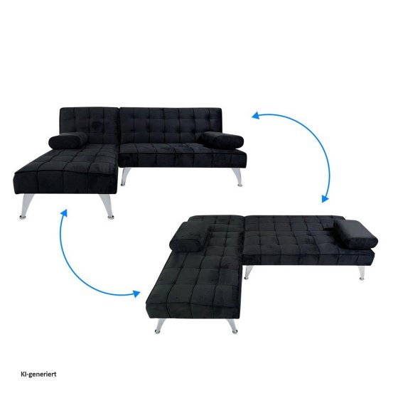 Ecksofa Miranda mit Bettfunktion Velvet Schwarz 