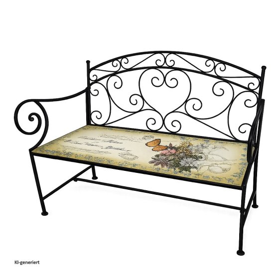 Gartenbank Celia Schmetterling Metallbank schwarz mit Motiv Sitzfläche 109 cm 