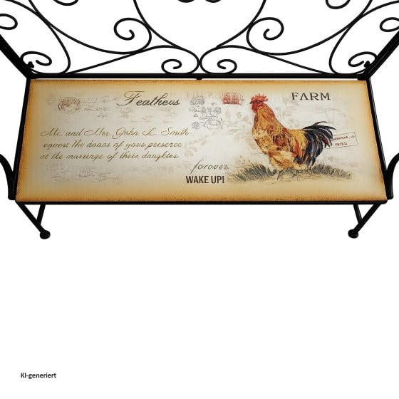 Gartenbank Celia Hahn Metallbank schwarz mit Motiv Sitzfläche 109 cm 