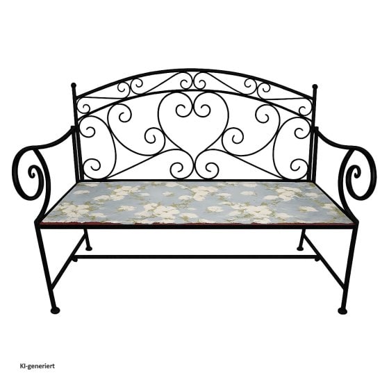Gartenbank Celia Petunien Metallbank schwarz mit Motiv Sitzfläche 109 cm 