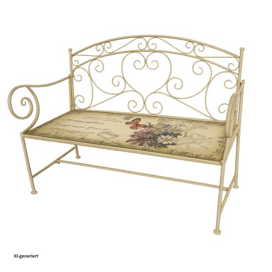 Gartenbank Schmetterling creme Metallbank mit Motiv Sitzfläche 109 cm 