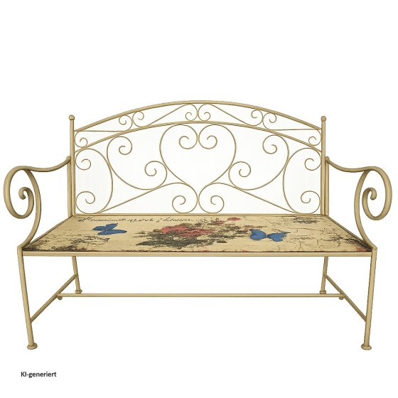 Gartenbank Flowers and Plants creme Metallbank mit Motiv Sitzfläche 109 cm 