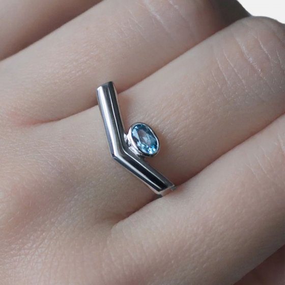 Ring 925 Sterling Silber rhodiniert Glänzend Topas blau 